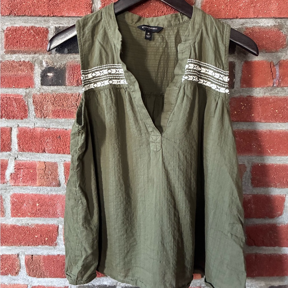 Banana Republic Olive Embroidered Blouse